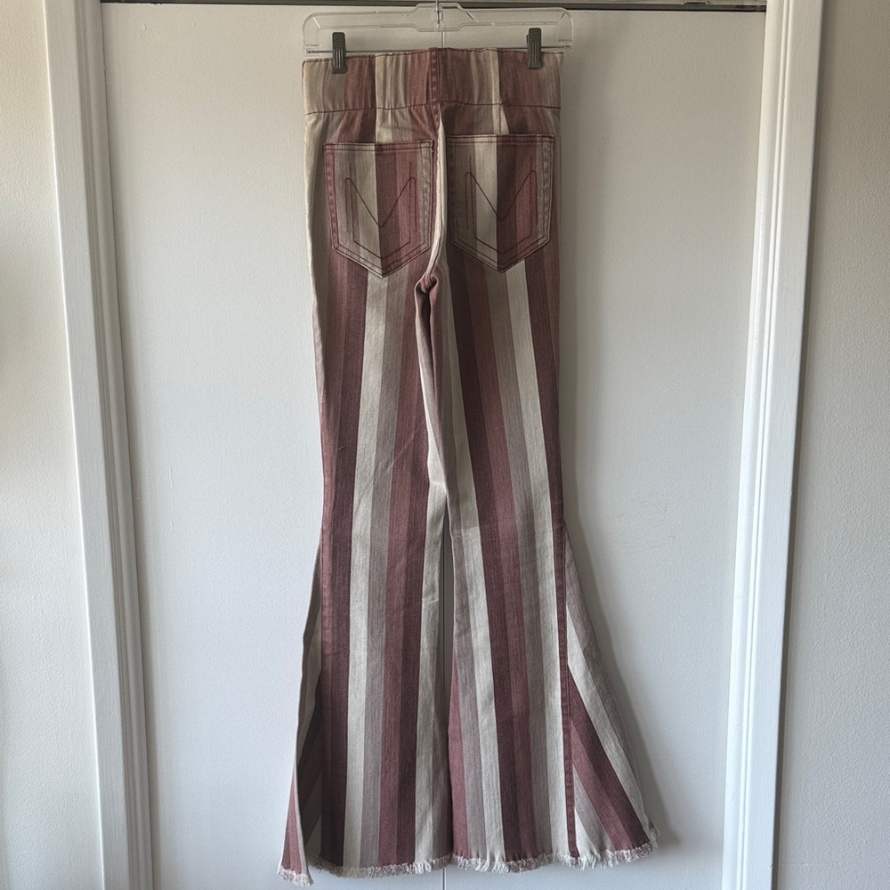 Show Me Your MuMu Striped Flare Jeans - Pink and Cream